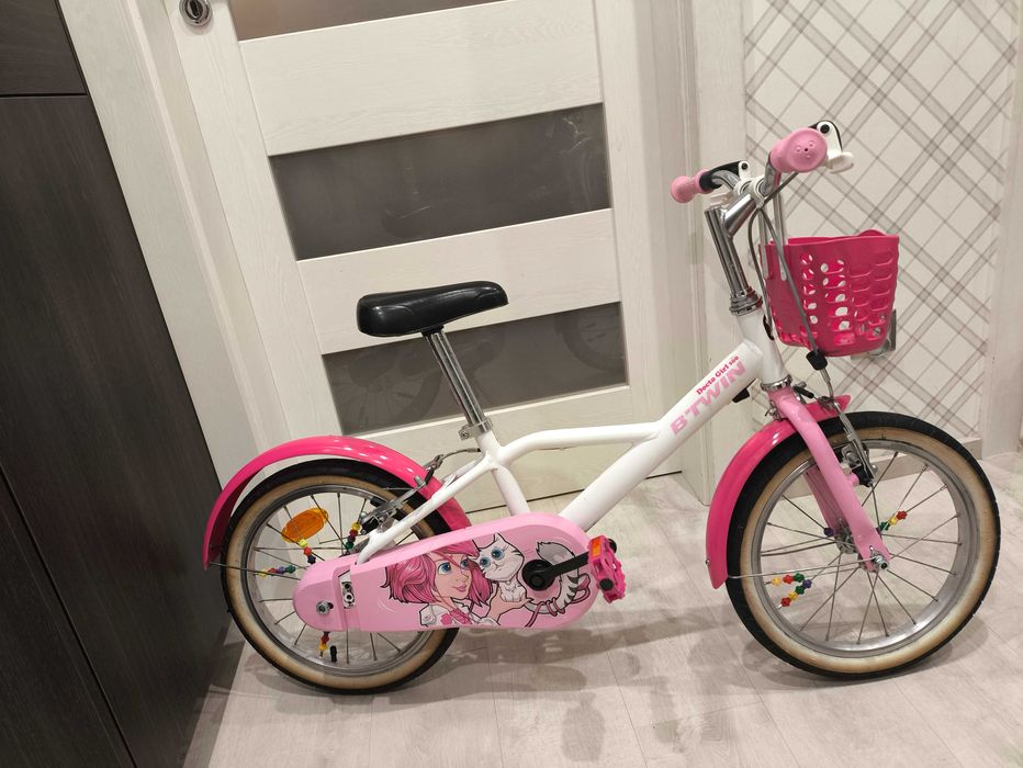 Rower dziecięcy BTWIN 500 Doctogirl 16" + kółka boczne (Decathlon)