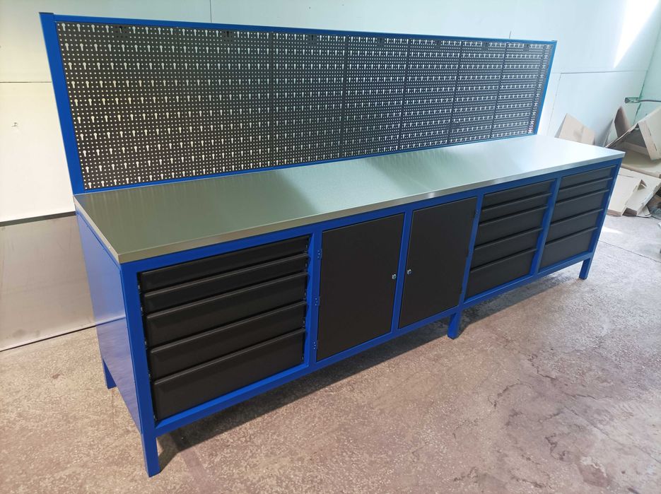 Stół warsztatowy spawany ciężki 300cm z 15 szufladami