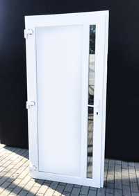 drzwi białe PVC sklepowe szyba NOWE zewnętrzne 100x210 cięka szyba