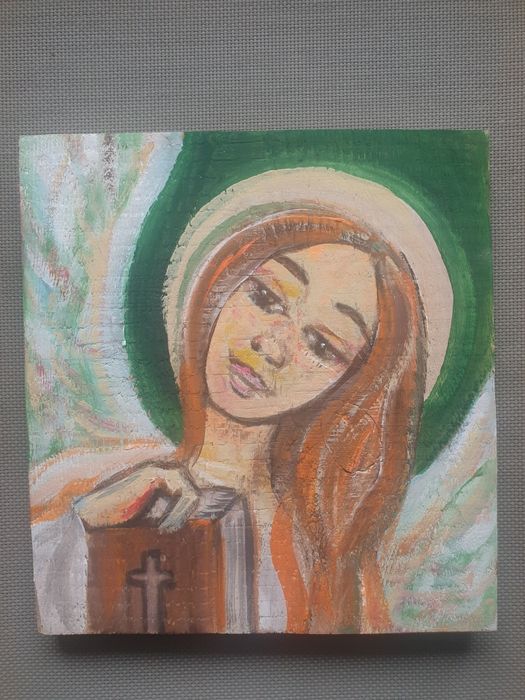 Anioł Opiekuńczy obraz ręcznie malowany na drewnie