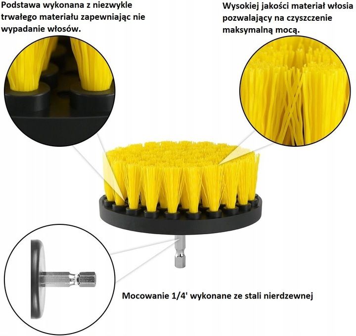 Szczotki nylonowe  czyszczące na wiertarkę 3szt zestaw