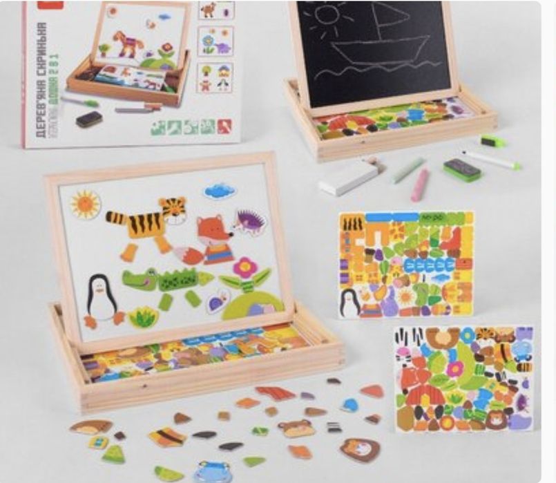 Дошка магнітна 2 в 1, пазли, мольбер дерево