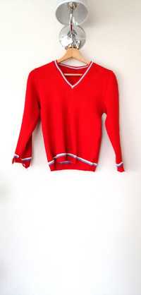czerwony retro sweterek męski dla dziecka lata 70te vintage 34 36 XS S