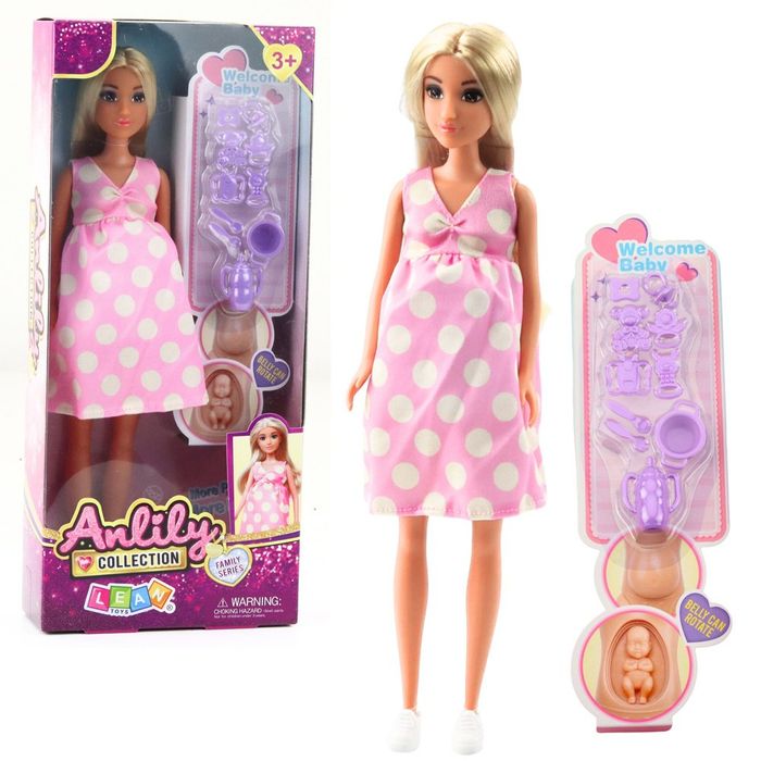 Lalka Anlily W Ciąży Sukienka W Kropki Akcesoria Dziecko