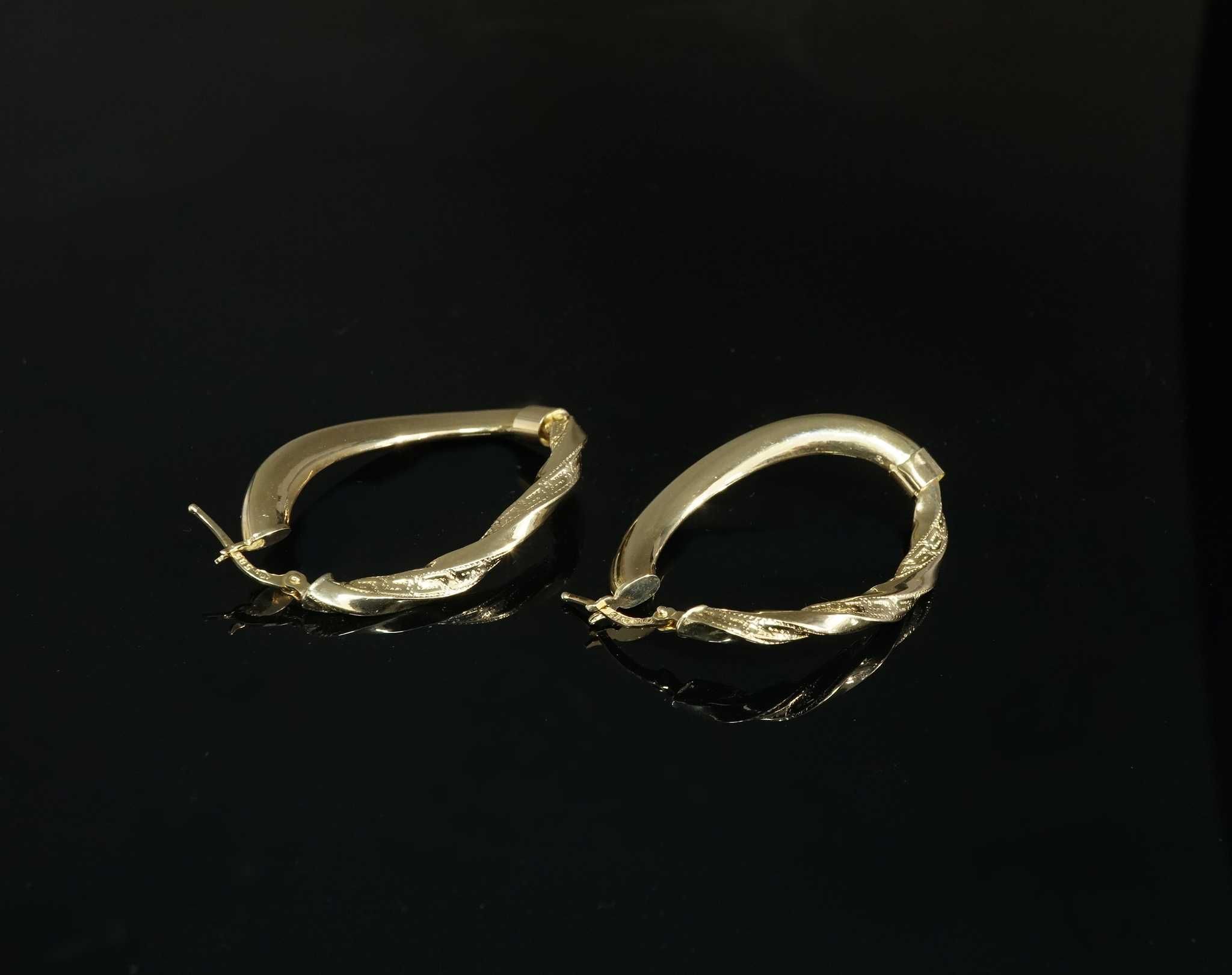 Złoto 585 - złote kolczyki owalne z greckim wzorem