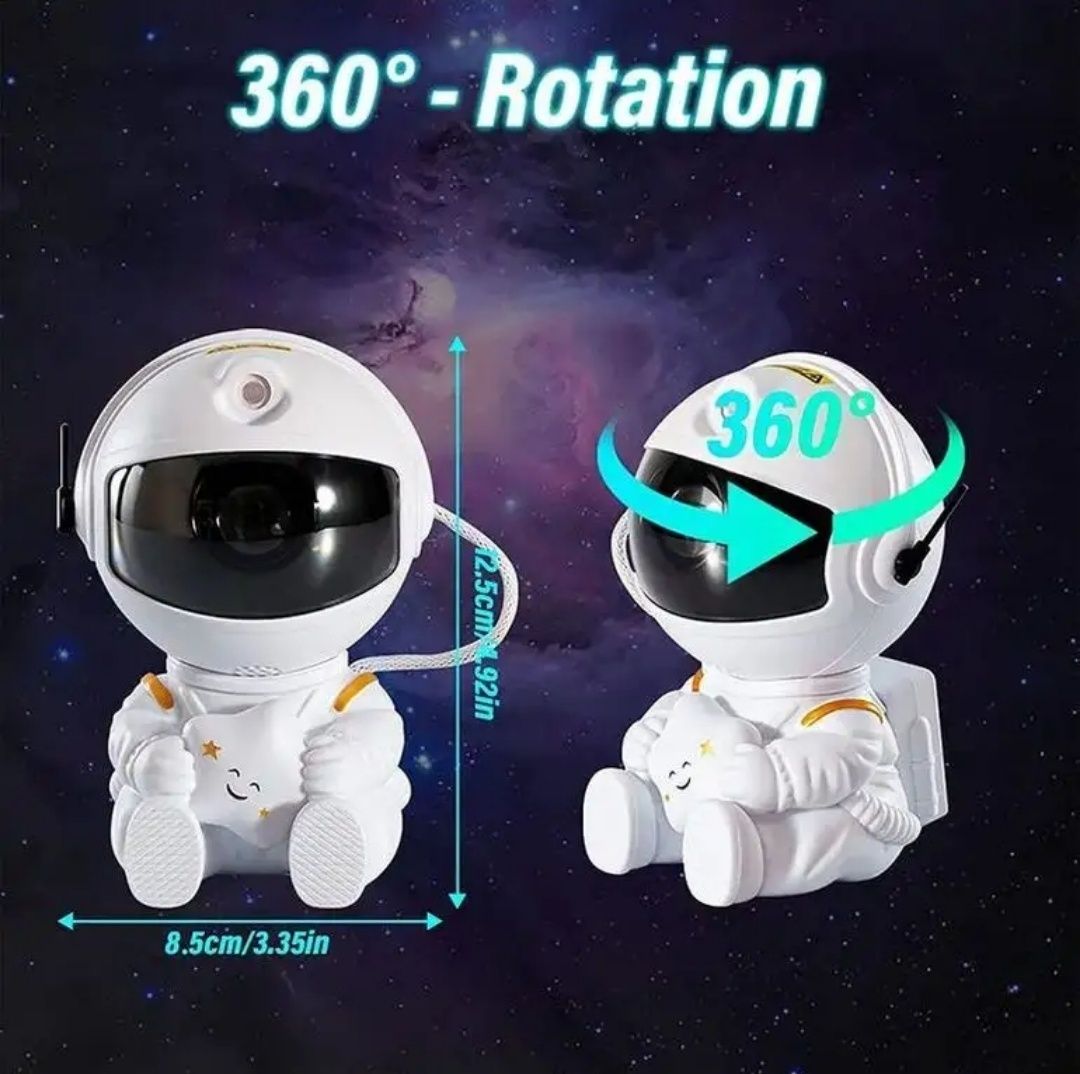 Lampka Nocna Astronauta Projektor GWIAZD 8 trybów Regulacja 360° Timer