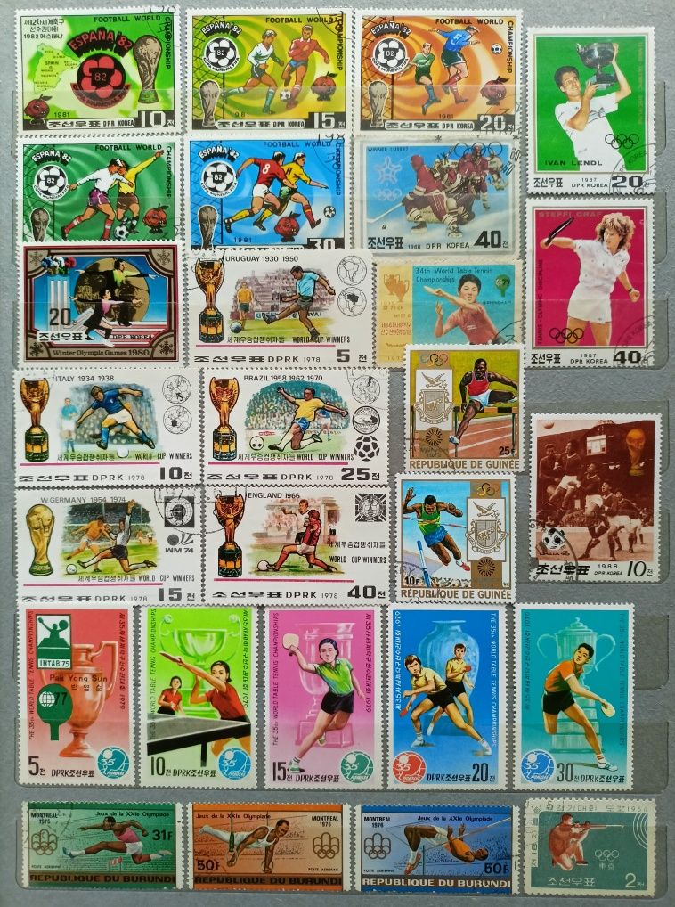 Поштові марки спорт поштучно Корея, Гренада Конго ЦАР Мавританія