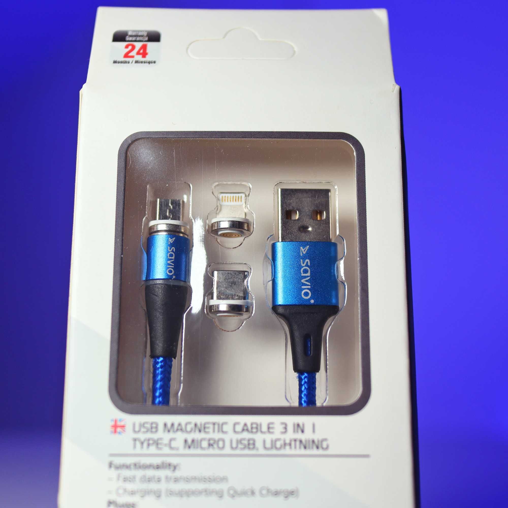 Kabel magnetyczny USB - USB-C / Micro USB / Lightning - Savio CL-157