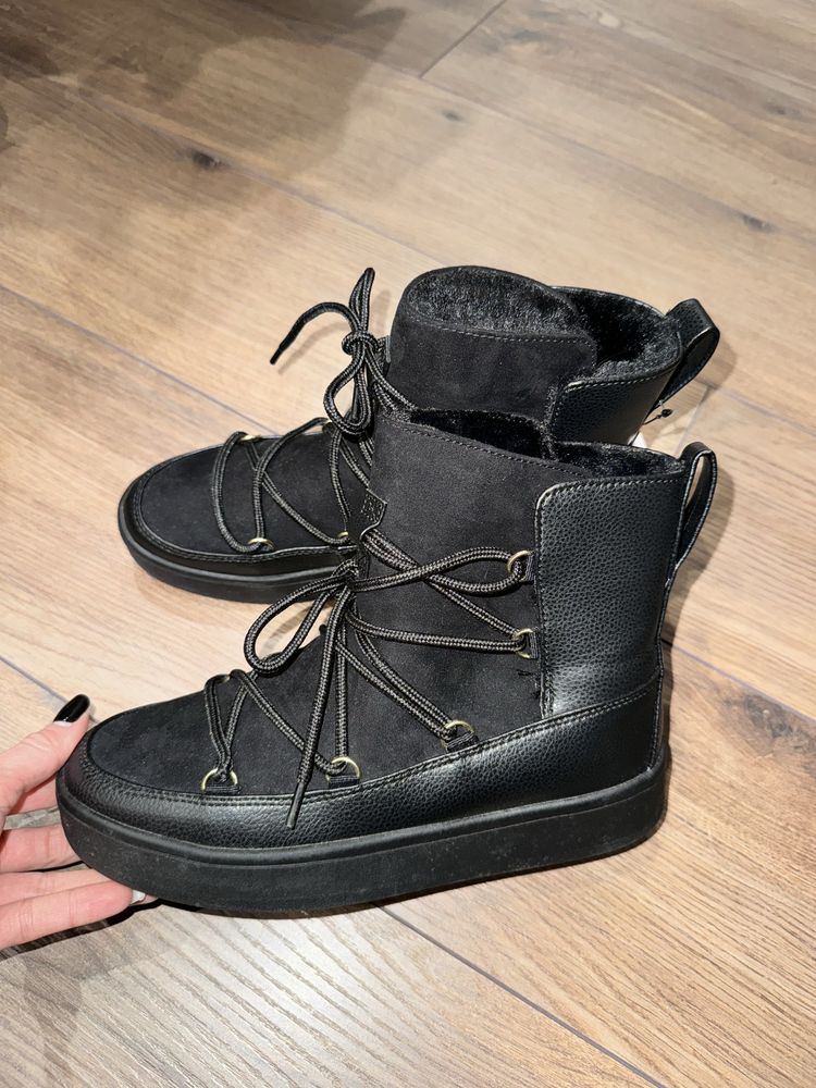 H&M botki ze sznurowaniem czarne ocieplane must have 38 !