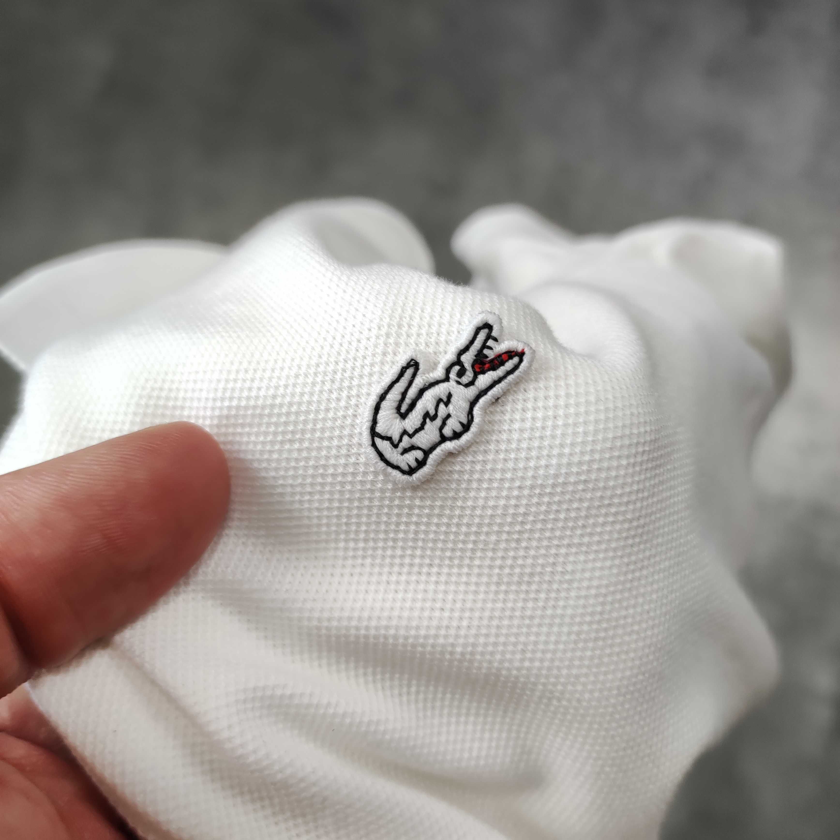 DAMSKA Koszulka Elegancka Polo Lacoste Paris Pętelka Biała Logo Haft