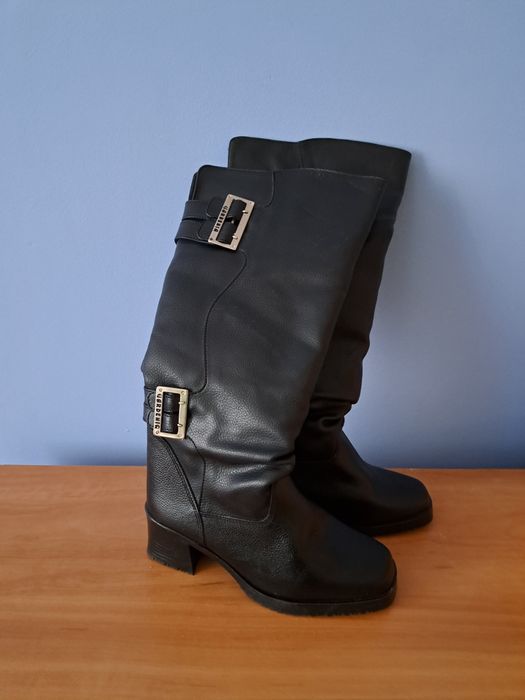 Nowe ocieplane czarne kozaki 37 na obcasie ragazza skóra naturalna?