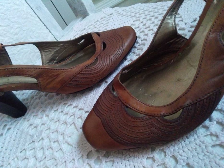 Skórzane sandały damskie na obcasie buty letnie czółenka rozmiar 37