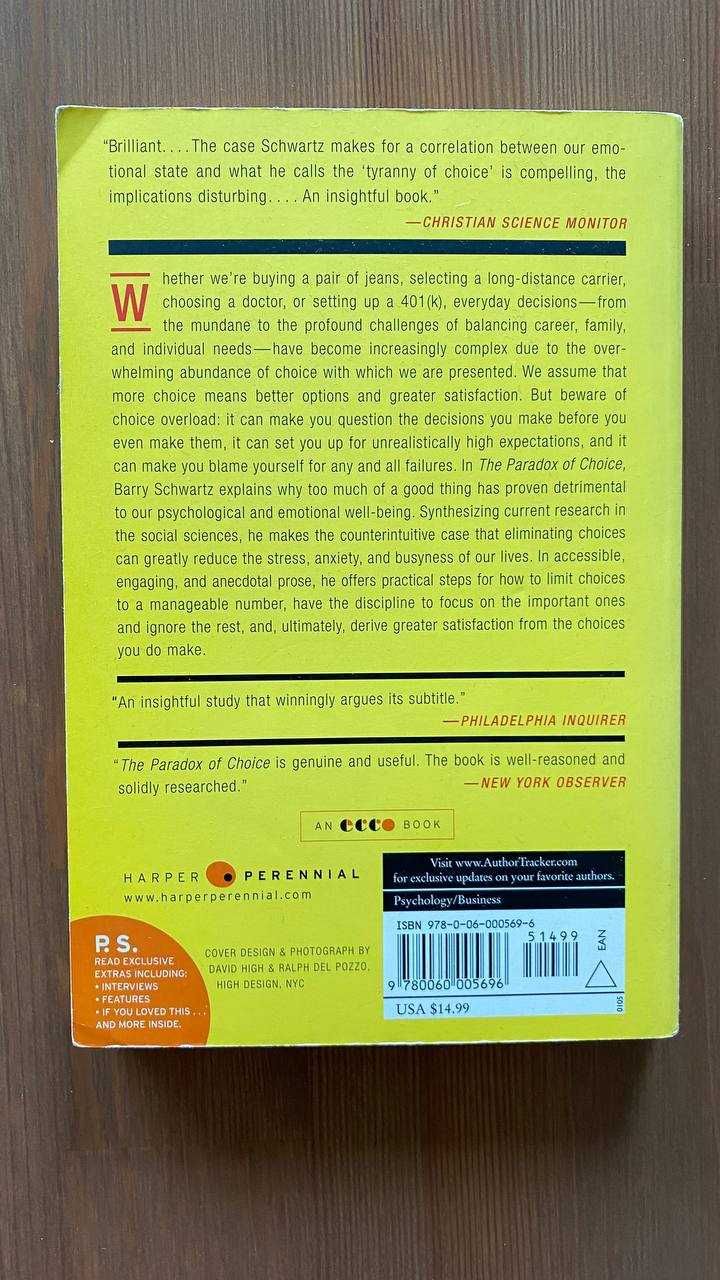 Sprzedam książkę - The Paradox of Choice (Barry Schwartz).