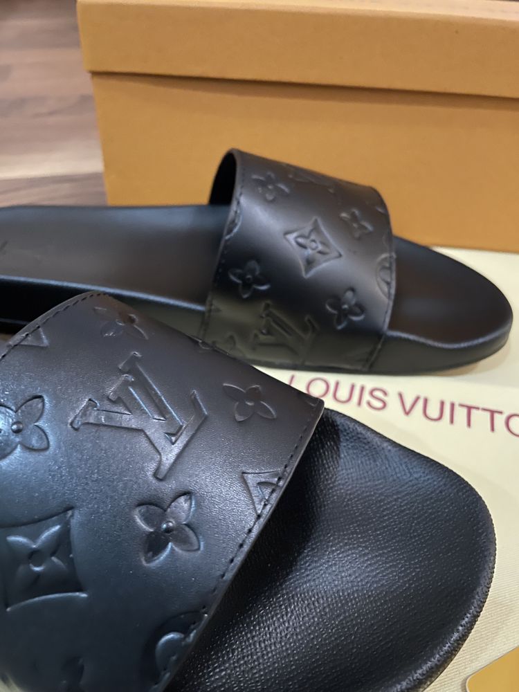 Мужские кажаные шлёпки LV шлёпанцы тапочки брендовая обувь бренд