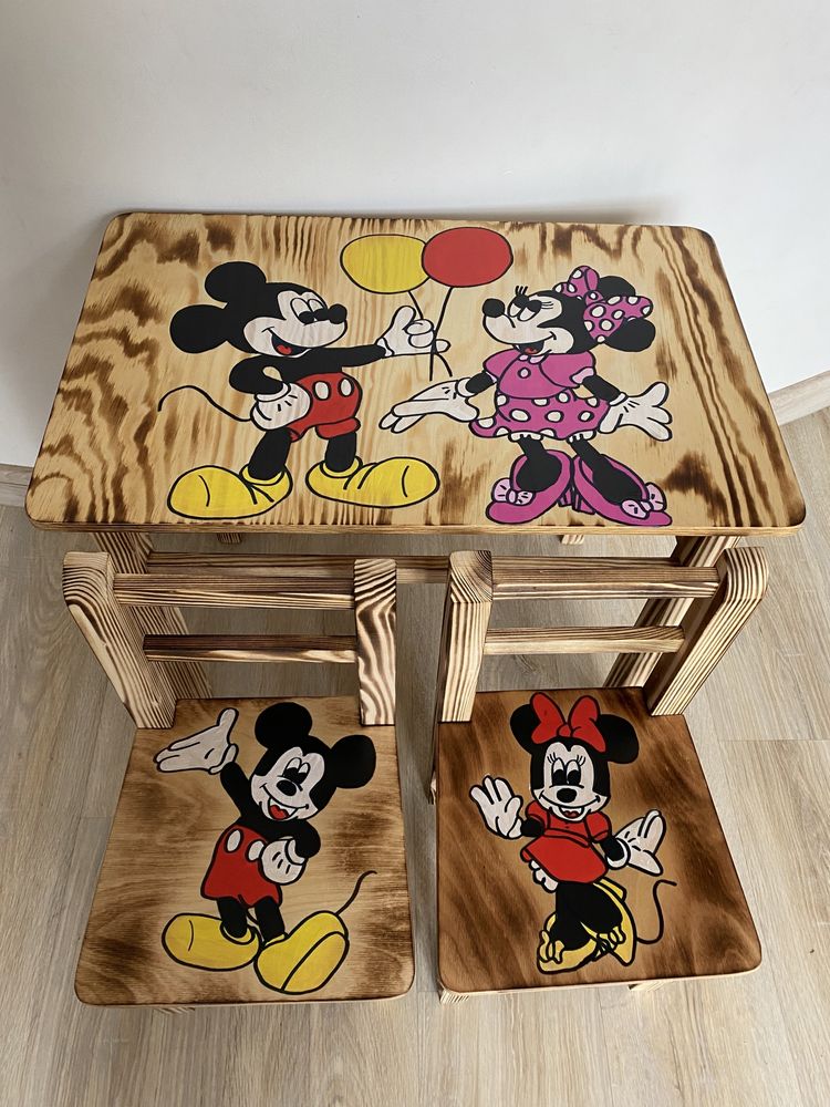 Mebelki drewniane dla dzieci stolik+2 krzesełka sosnowe