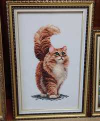 Картина "Мрійливий кіт" вишита нитками