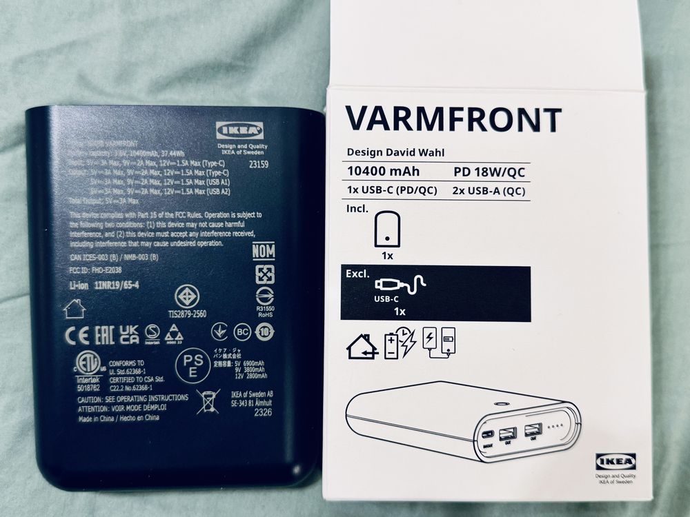 Повербанк IKEA VARMFRONT 18w 10400 mAh Power Delivery QWIK CHARGE