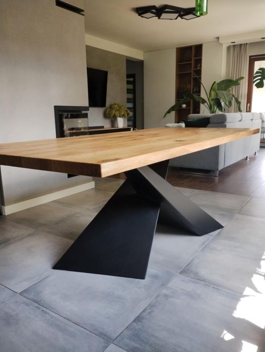 Stół dębowy – rozkładany do jadalni nowoczesny stalowe nogi loft