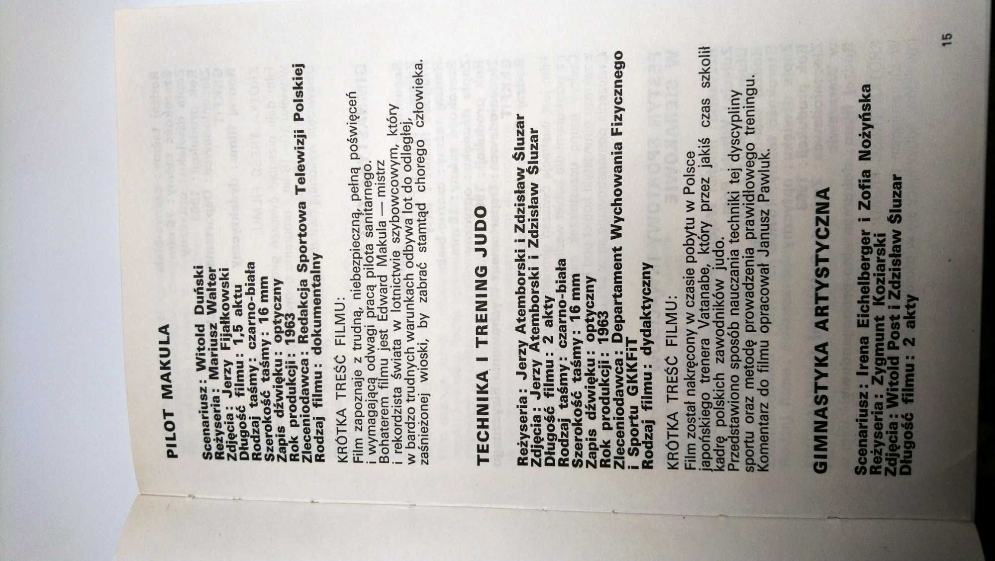 Katalog filmów sportowych rok 1963 do 1973 SPORTFILM