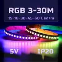 RGB стрічка cвітлодіодна 3м 4м 5м 10м 15м 20м 25м 30м USB 12 5V 5в LED