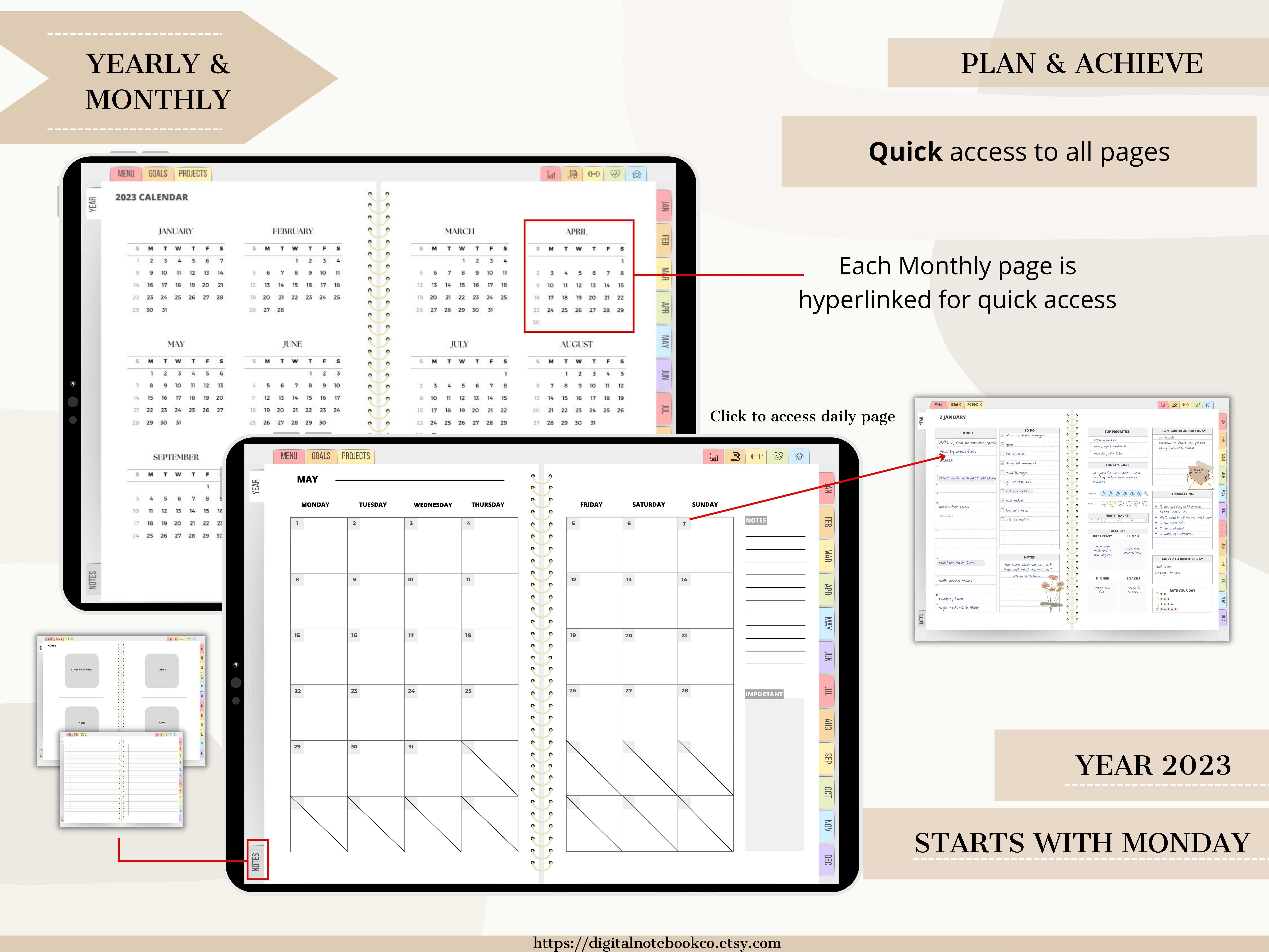 Planer Cyfrowy, Goodnotes Planner, iPad Planner, 2023 Digital Planner