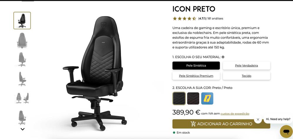 Cadeira Icon Gamer Noblechairs (preço original : 389.90 euros)