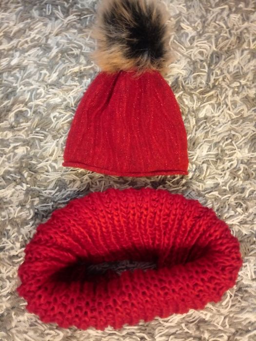 Nowy komplet damski czapka z kominem czerwony