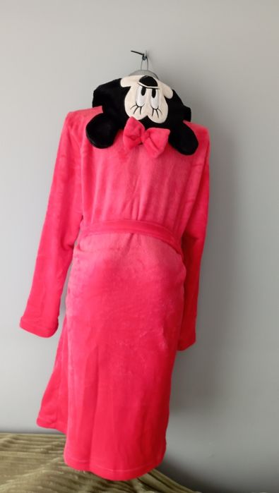 Szlafrok damski frotte w kolorze fuksji Rozmiar M - XL z kapturem i wz