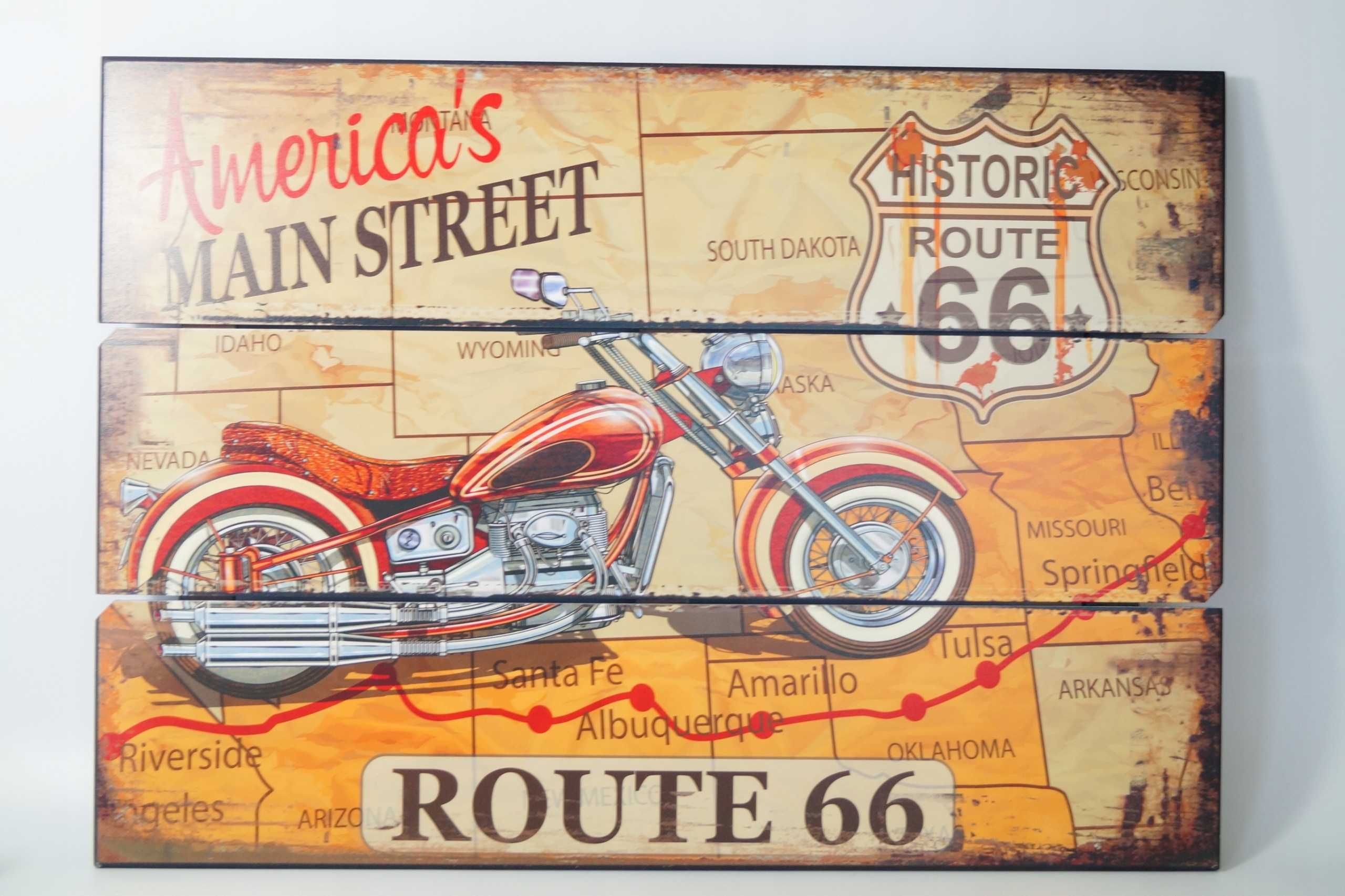 Drewniany obraz plakat szyld motocykl 70/50 cm ROUTE 66
