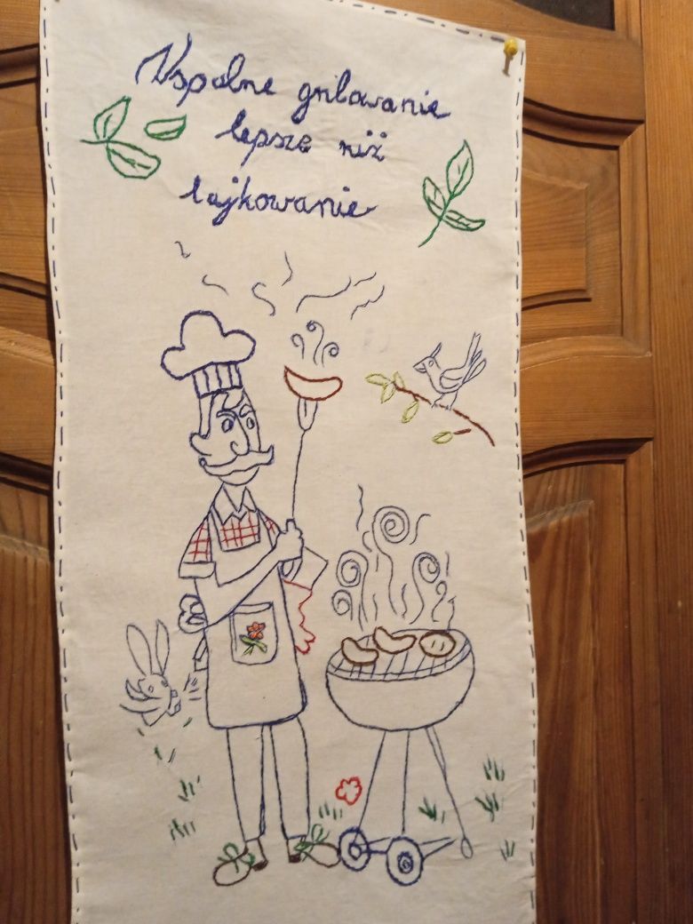 Makatka ścienna ręcznie haftowana nowa autorska.