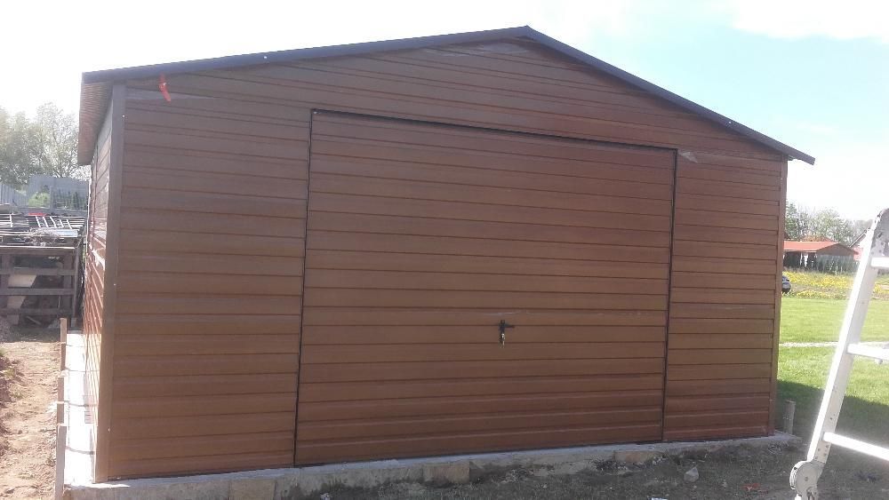 Garaże blaszane, garaż 5x7, struktura drewna, wmocniony, garaż dwuspad