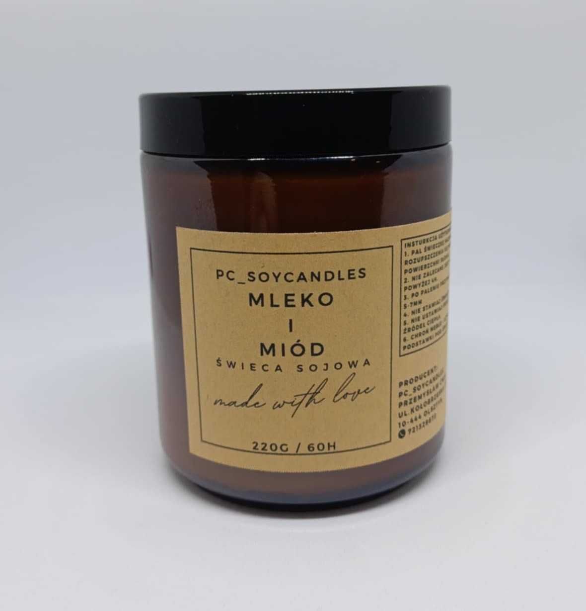 Świeca Sojowa Zapachowa Mleko i Miód 250ml 60h