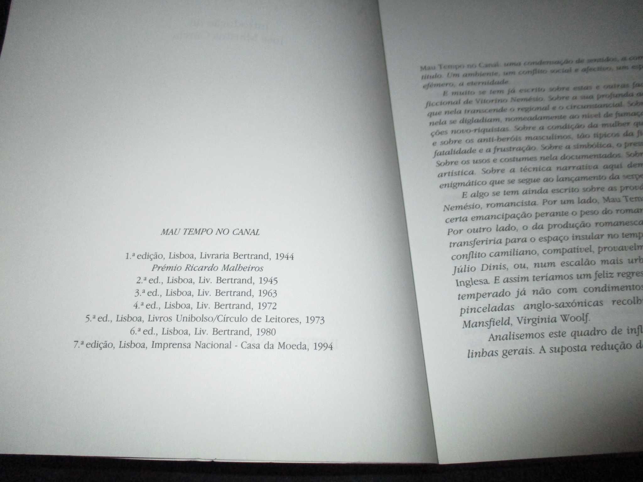 Livro Mau Tempo no Canal Vitorino Nemésio Casa da Moeda 1994