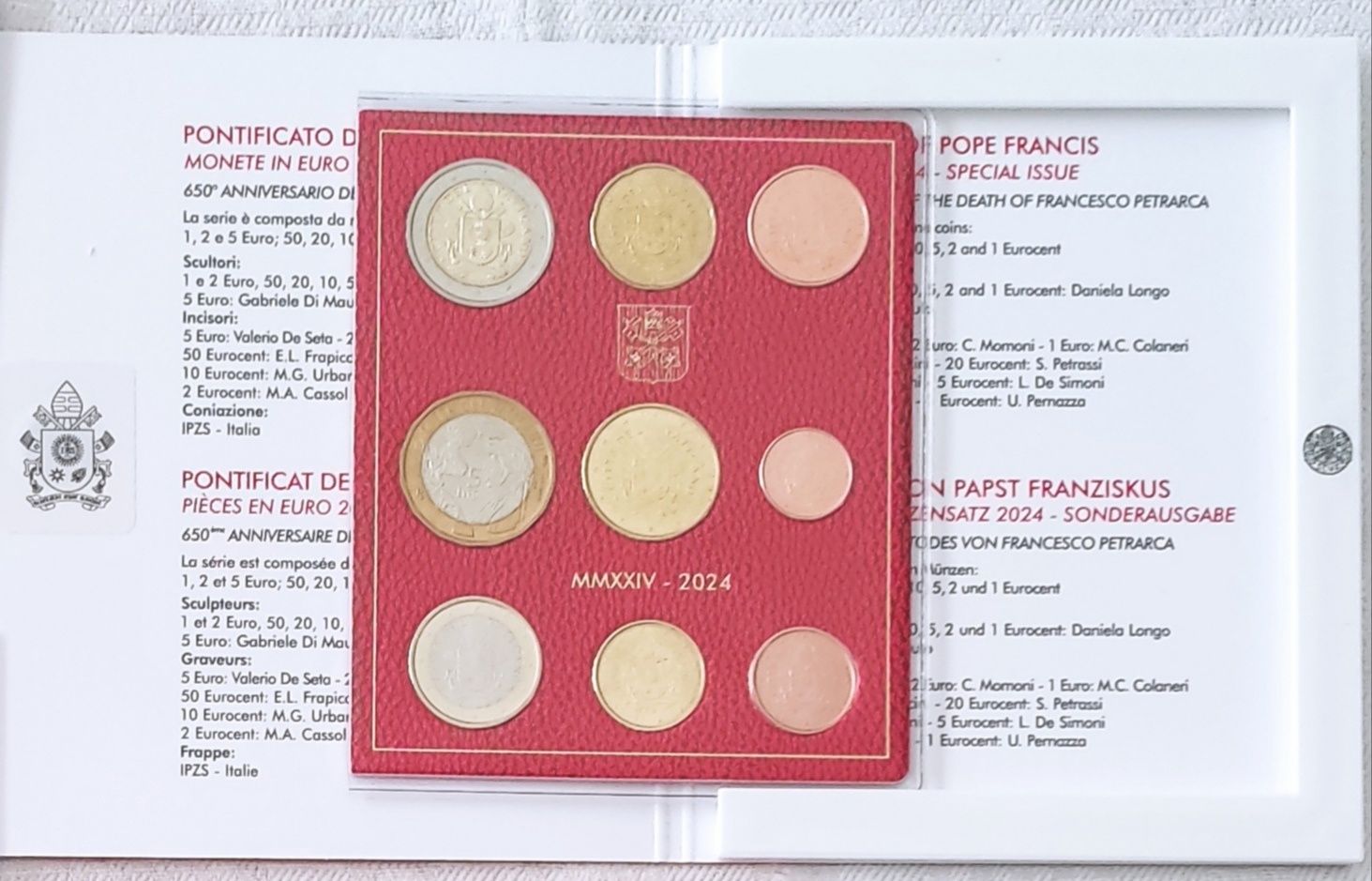 Set 9 Moedas Vaticano 2024  com Moeda Comemorativa de 5€