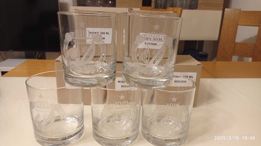 Szklanki do whisky z logo Widzew Łódź 5 sztuk