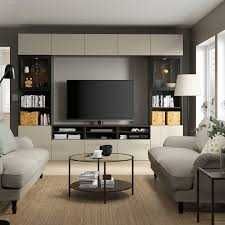 IKEA BESTA Kombinacja na TV czarny brąz połysk beż 300x42x231 cm