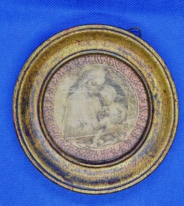 Conjunto de 2 pequenos quadros religiosos em seda