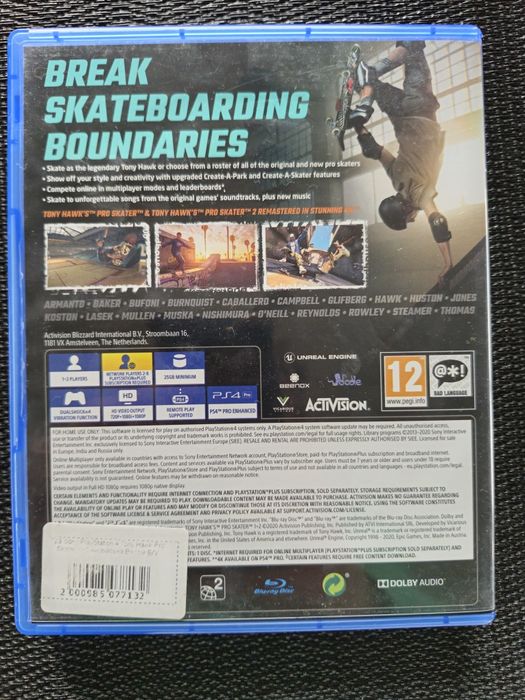 Gra ps4 tony hawk pro skater 1 + 2