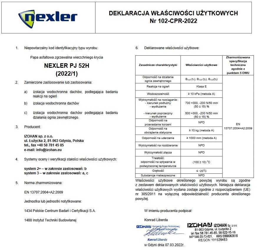 Papa termozgrzewalna NEXLER PJ52H 5,2mm -20C 6m2