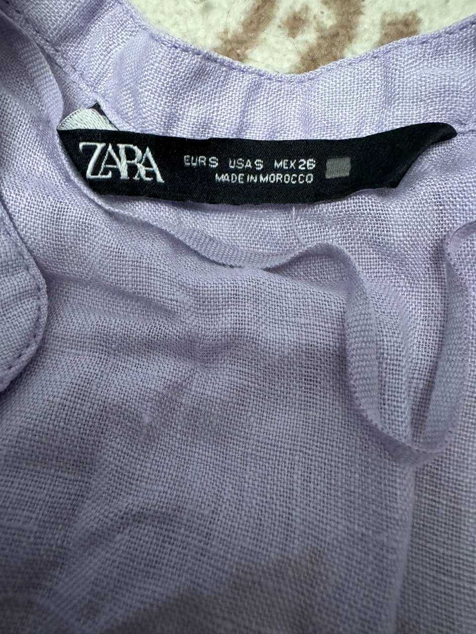 Льняна сорочка Zara лілова фіолетова льон літня з карманами Зара