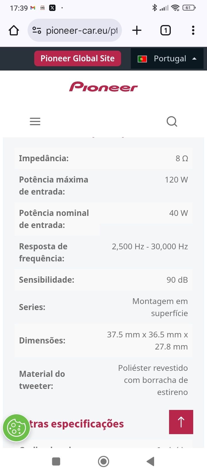 2 Tweeter de cúpula Pioneer TS-S15 - 40 a 120W
