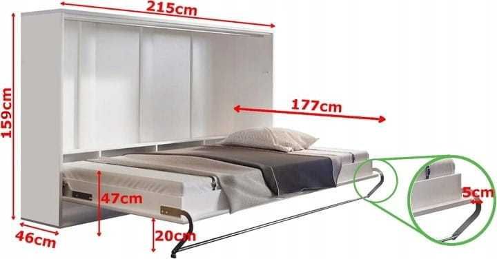 Łóżko poziome chowane zamykane w szafie półkotapczan 140x200