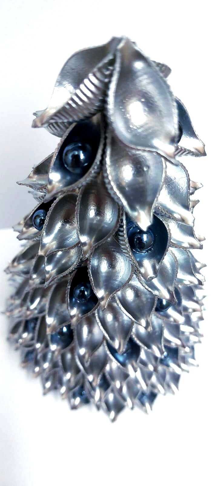 Choinka dekoracja świąteczna z makaronu srebrna 17 cm