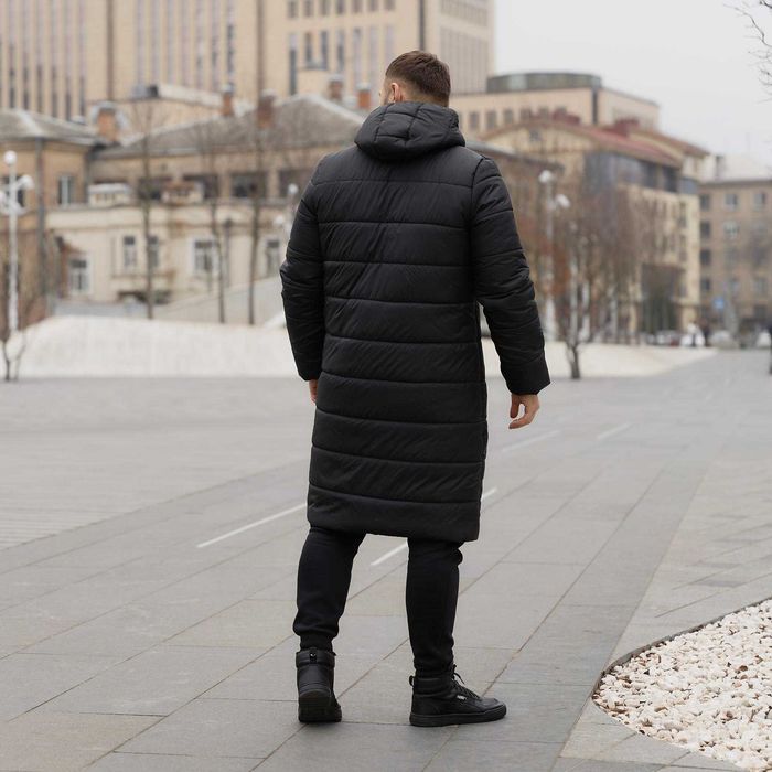 Чоловічий зимовий пуховик подовжений чорний Nike водовідштовхувальний