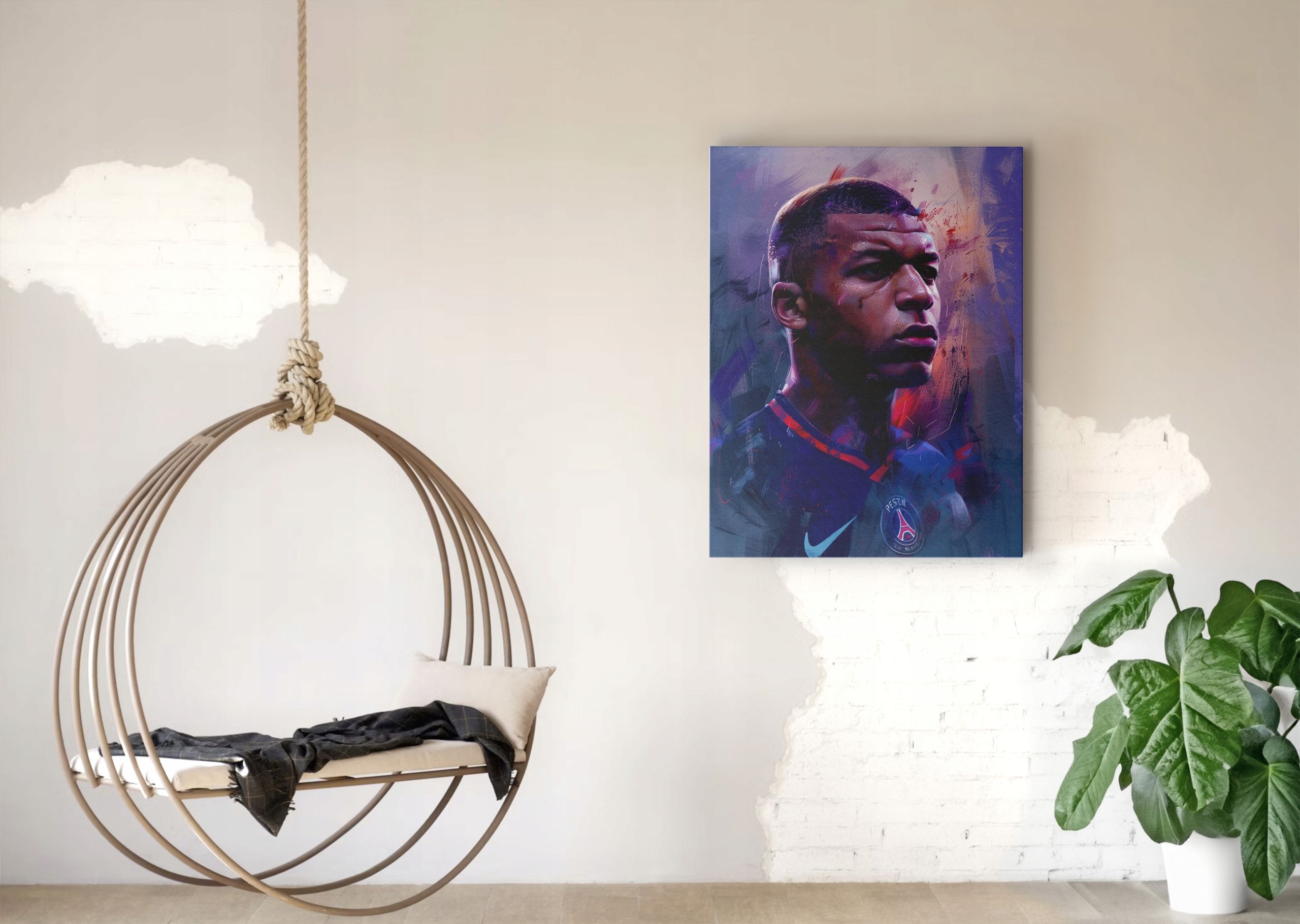 Nowoczesny Portret Kylian Mbappé na Płótnie 60x80 cm - Idealny Prezent