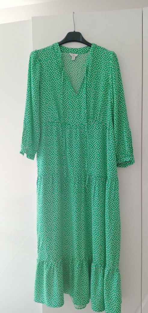Sukienka zielona w groszki długa wiskoza 36/38 idealna