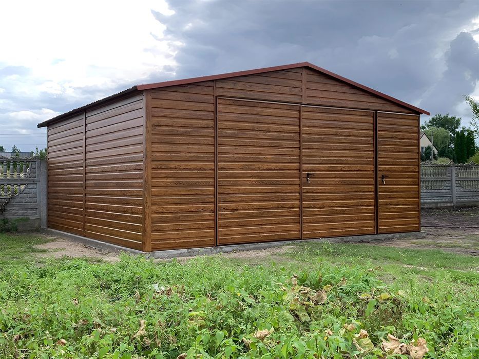 Garaż jednostanowiskowy 5x6 m - Dach dwuspadowy, Brama dwuskrzydłowa,