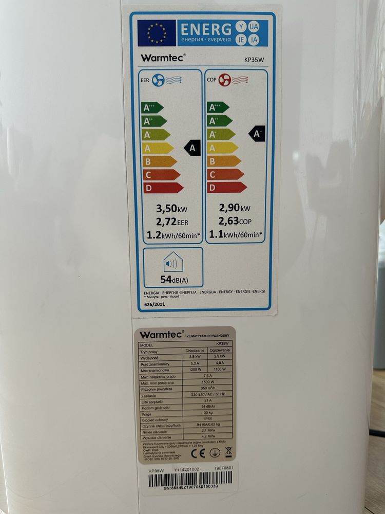 Klimatyzator Warmtec KP35W klimatyzacja przenośna 3.5kW osuszacz