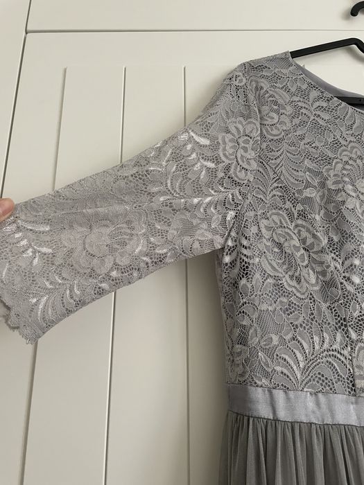 Długa szara sukienka na wesele elegancka L 40