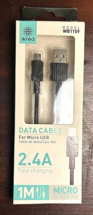 CABO MICRO USB NOVO NA EMBALAGEM 1 METROS PRETO OU BRANCO
